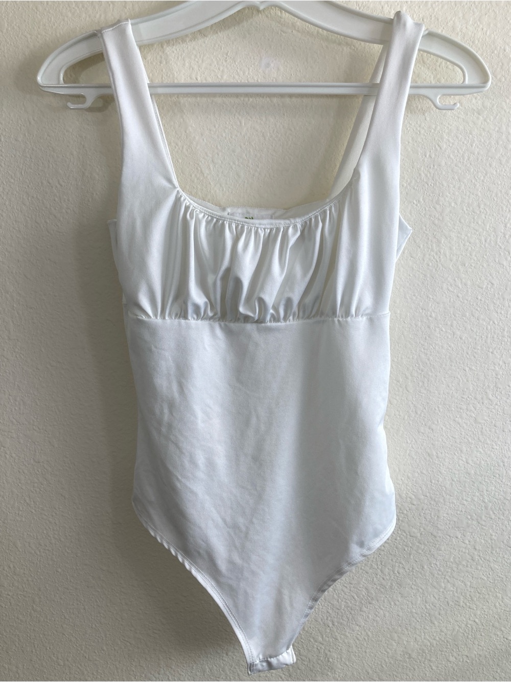 Live in the Moment White Shirred Tank Bodysuit Size XS Thong Stretch